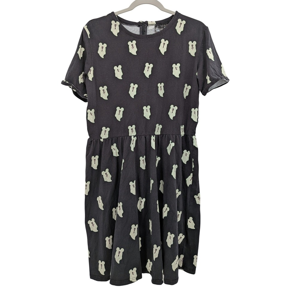 Disney Mickey Mouse‎ Ghosts Black White Halloween Short Sleeve XL Midi Dress